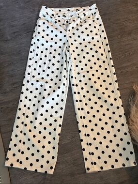 White and Black Polka Dot Wide-Leg Jeans